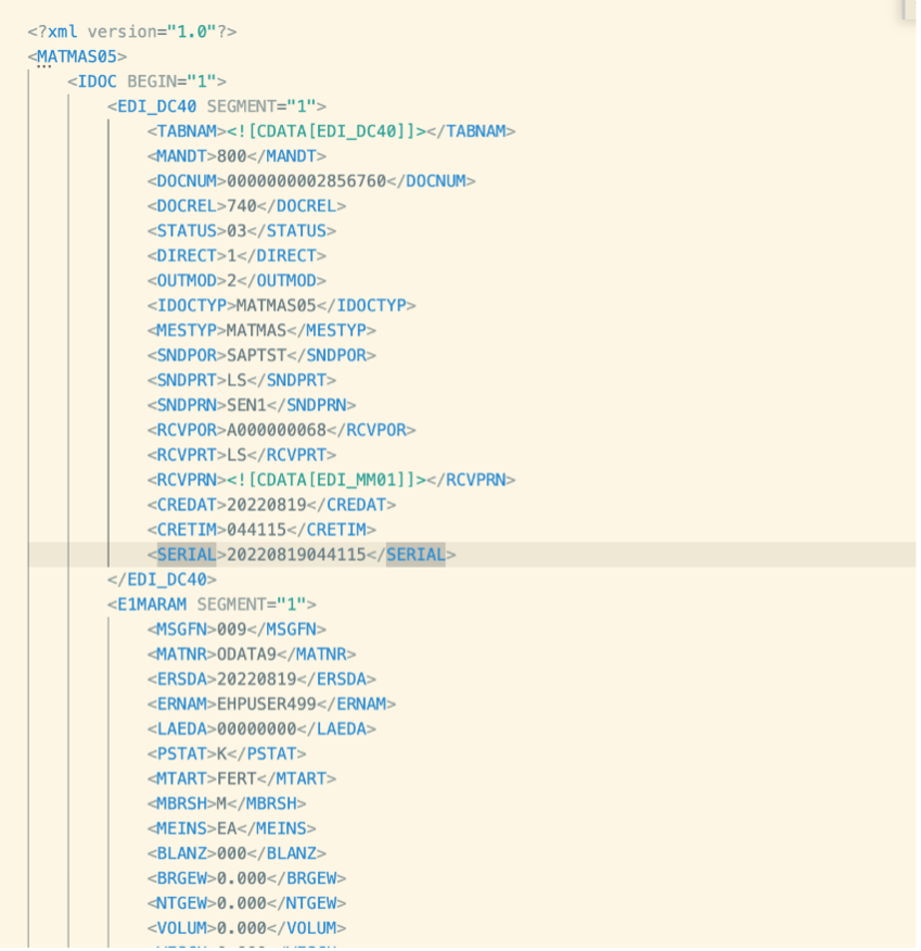 Simple Object Access Protocol (SOAP) message that is received from SAP